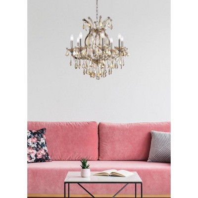Maria Theresa Golden Teak Crystal 9-Light Nickel Chandelier