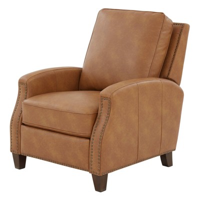 Saddle Brown Faux Leather Push Back Recliner with Nailhead Trim