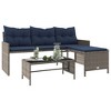vidaXL 3-Seater L-Shaped Patio Sofa Set with Table - Gray Poly Rattan, Navy Cushions, Powder-Coated Steel Frame & Glass Top - 4 of 4