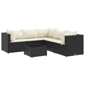 vidaXL Patio Lounge Set Black PE rattan, powder-coated steel, tempered glass - 1 of 4