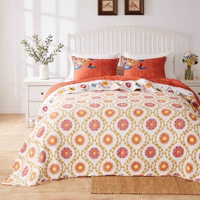 Topanga Reversible Floral Folk Art Queen Bedspread Set