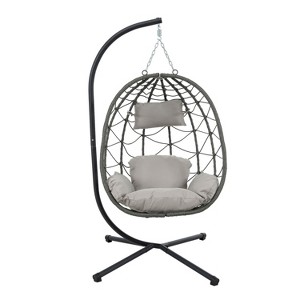 PAGED Porch Swing with Stand Wicker Hanging Egg Chair with Seat Cushion for Balcony, Porch, Garden - 1 of 4