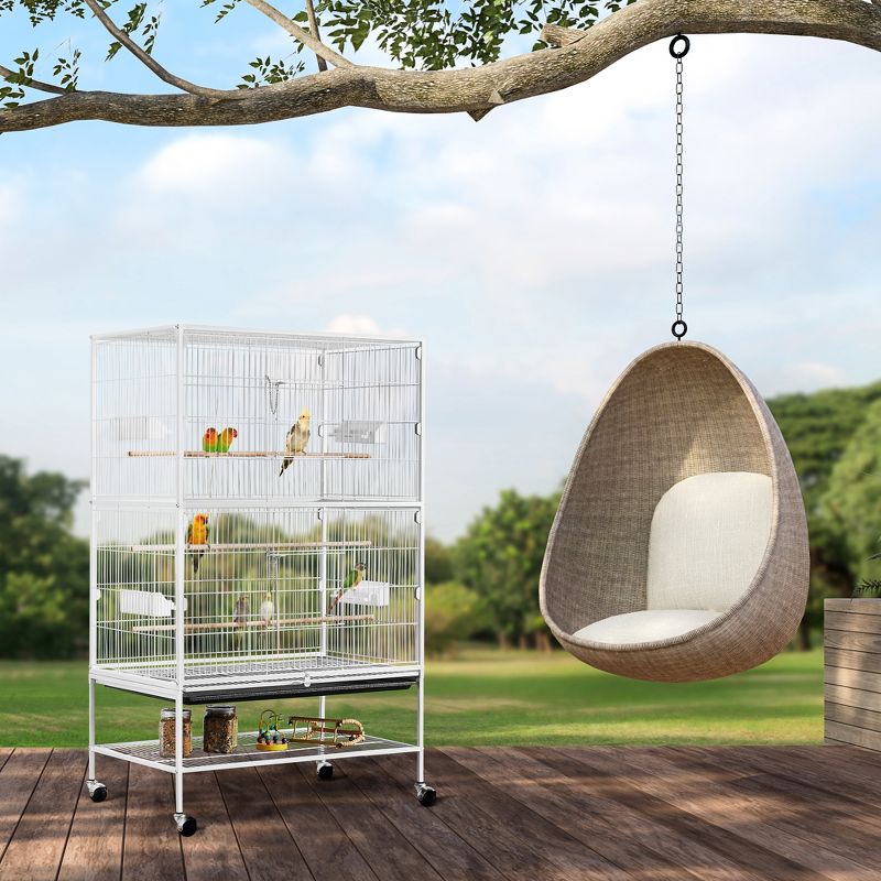 Yaheetech 52"H Rolling Bird Cage Parrot Cage with 3 Perches & Extra Storage Shelf, 2 of 6