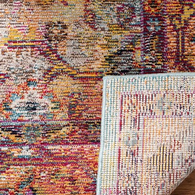 Light Blue and Orange Floral Medallion Runner Rug