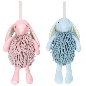 REGALWOVEN Cute Cartoon Rabbit Shape Fuzzy Ball Soft Absorbent Chenille Hand Towel 2 Pack 6" x 14" - 1 of 4