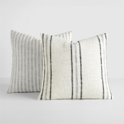 2-Pack Yarn-Dyed Patterns Gray Throw Pillows - Becky Cameron, Gray Yarn-Dyed Bengal Stripe / Yarn-Dyed Framed Stripe, 20 x 20