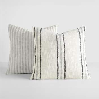 2-Pack Yarn-Dyed Patterns Gray Throw Pillows - Becky Cameron, Gray Yarn-Dyed Bengal Stripe / Yarn-Dyed Framed Stripe, 20 x 20