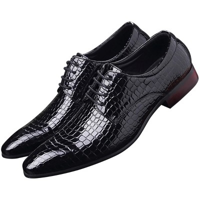 Santimon Men's Oxfords Alligator Patent Leather Wedding Prom Formal Dress Casual Shoes Black
