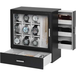 6-Slot 2-Layer Watch Box with Lock - Glass Top Display Case for Watches, Sunglasses & Jewelry Storage - 1 of 4