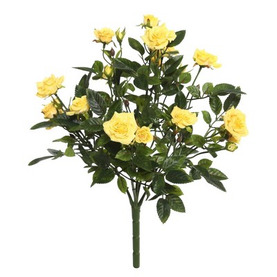 Artificial Mini Diamond Rosa Bush (15") Yellow - Vickerman