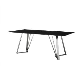 Cressida Glass and Stainless Steel Rectangular Dining Table Black - Armen Living