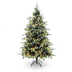 LuxenHome 6Ft Pre-Lit Green Full Artificial Christmas Tree with Red Berries and Metal Stand - 1 of 4
