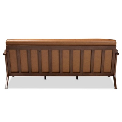Bianca 72" Tan Faux Leather and Walnut Wood Sofa