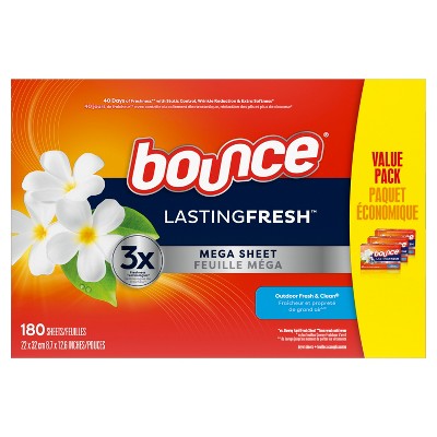 Bounce Lasting Fresh Mega Dryer Sheets, 180 ct, Outdoor Fresh & Clean Fabric Softener Sheets for Long Lasting Freshness