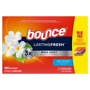 Bounce Lasting Fresh Mega Dryer Sheets, 180 ct, Outdoor Fresh & Clean Fabric Softener Sheets for Long Lasting Freshness - 1 of 4