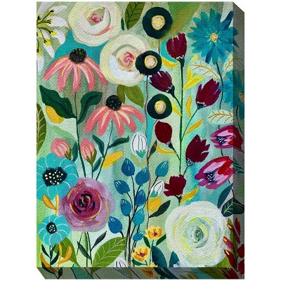 Cottage Garden West of The Wind Boho Garden Colorful 40 x 30 Inch Waterproof Gallery Wrapped Canvas, Outdoor Garden, Yard, Patio All Weather Hanging