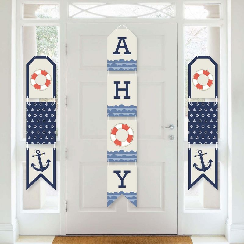 Big Dot of Happiness Ahoy - Nautical - Hanging Vertical Paper Door Banners - Baby Shower or Birthday Party Wall Decoration Kit - Indoor Door Decor, 1 of 8