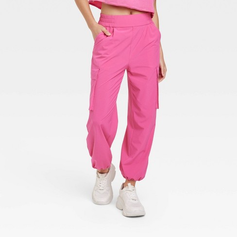 Hot Pink Woven Pocket Detail High Waist Cargo Pants