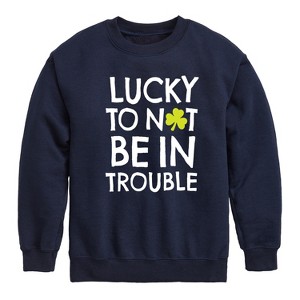 Boys' - Instant Message - St. Patrick's Day Lucky to Not Be In Trouble Graphic Long Sleeve Fleece Sweatshirt - 1 of 4