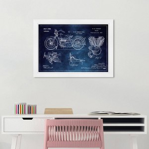 Wynwood Studio 21"x15" Harley Engine 1923 Horiz Blue Chalkboard Wall Art White Frame: Modern Mixed Media, Wood Composite Frame - 1 of 3