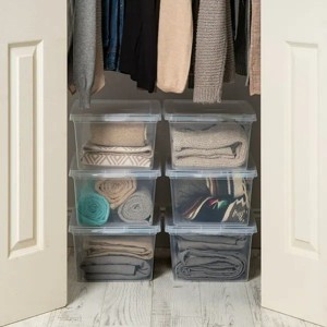 17 Qt. (4.25 gal.) Plastic Stackable Closet Storage Box, Clear, Set of 6 - 1 of 4