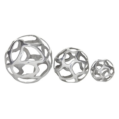 Set of 3 Polished Silver Metal Decorative Orbs