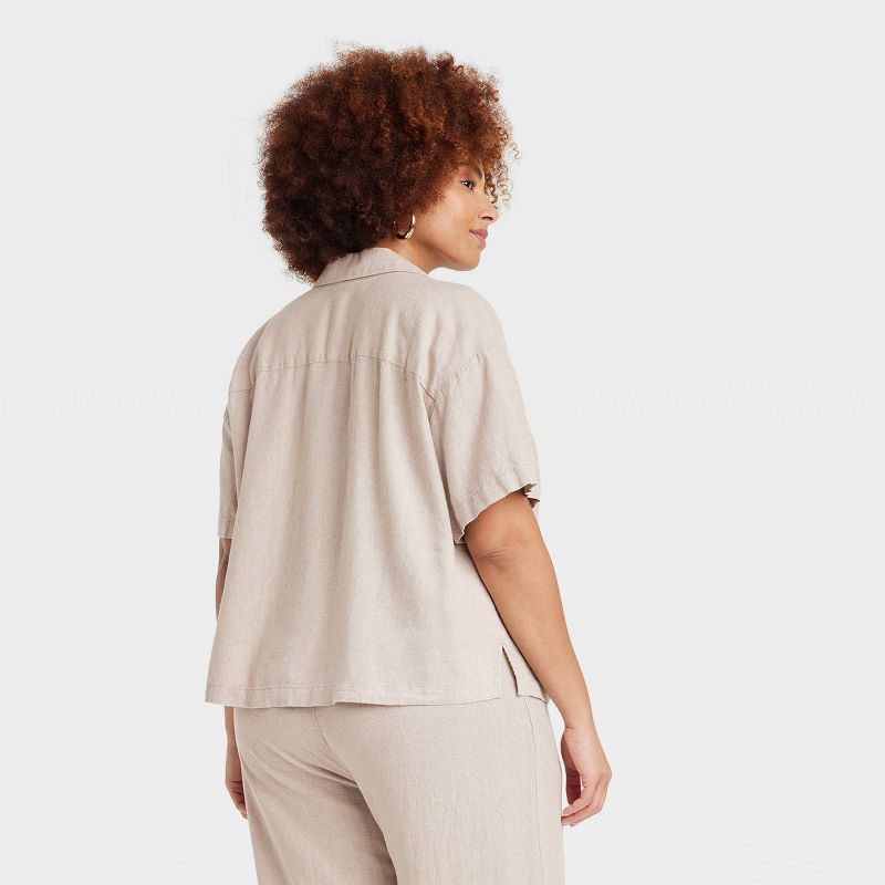 Women's Linen Short Sleeve Button-Down Camp Shirt - A New Day™, 3 of 11