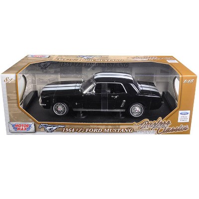 1964 1/2 Ford Mustang Hard Top Black with White Stripes 1/18 Diecast Model Car by Motormax