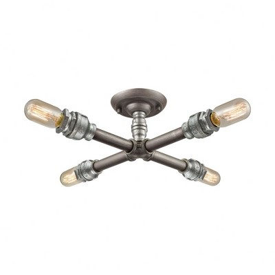 Elk Home Cast Iron Pipe 4 - Light Semi-Flush Mount in  Weathered Zinc/Zinc Plating