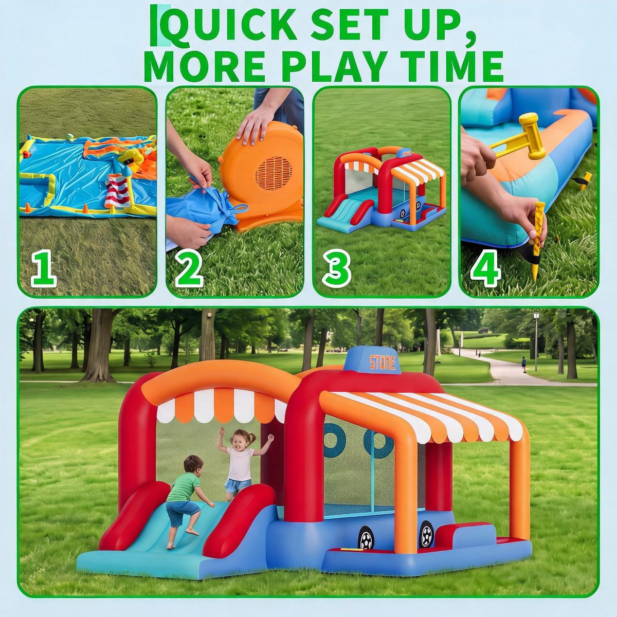 Kids Inflatable Bounce House with Slide, Bounce Area, Ball Pit, Basketball Hoop, Ball Shooting for Christmas Birthday Parties - thumbnail 5