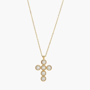 Bearfruit Jewelry Sterling Silver 18k Gold Plated Cultured Fresh Water Pearl Victoria Cross Necklace - 1 of 4