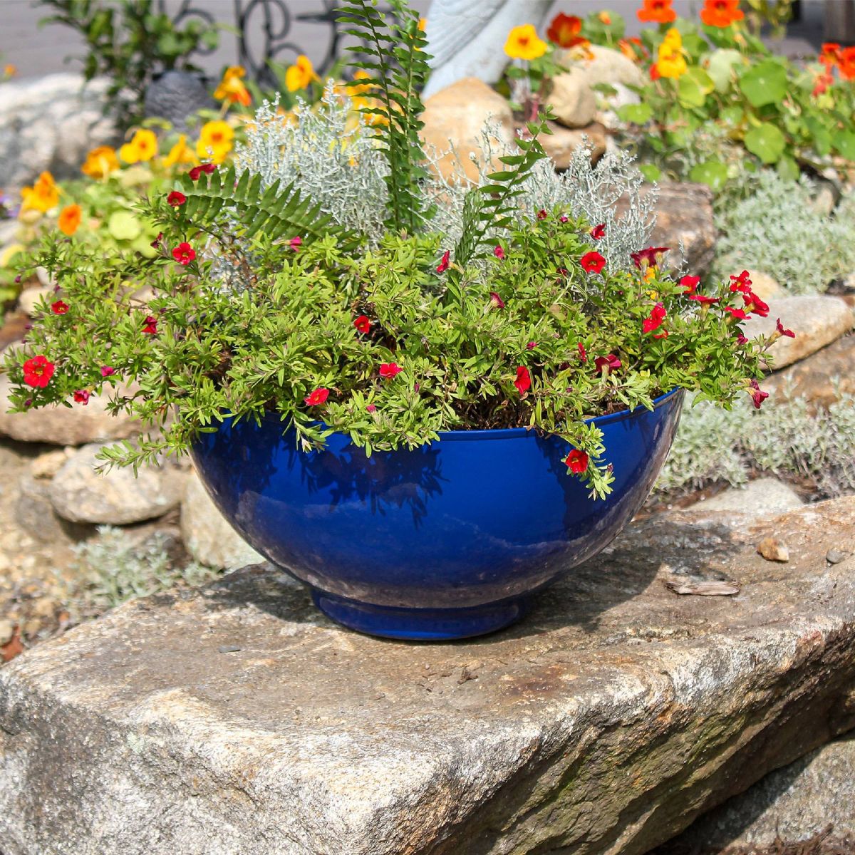 8" Planter French Blue Galvanized Steel - ACHLA Designs: Rust-Resistant, Weather-Resistant, Outdoor Tabletop Decor - thumbnail 2