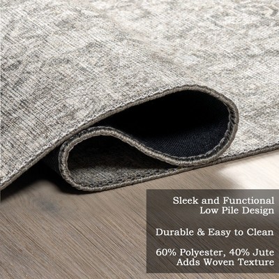 Gray Rectangular 4' x 6' Synthetic Vintage Medallion Area Rug