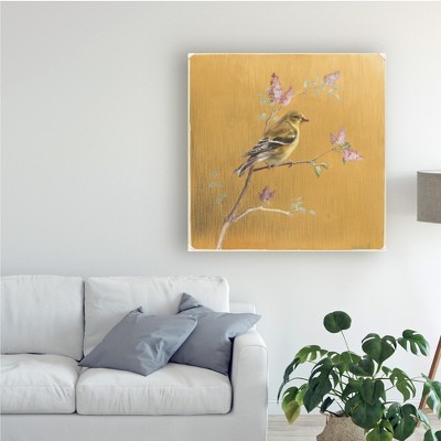 14" x 14" Gold Canvas Art with Female Goldfinch