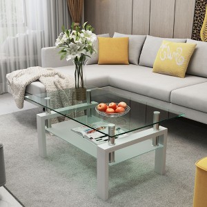 CAVINAS 39.37 Inch Modern Coffee Table,Rectangle Center Tables with Glass Tabletop and Storage Shelf for Living Room - 1 of 4
