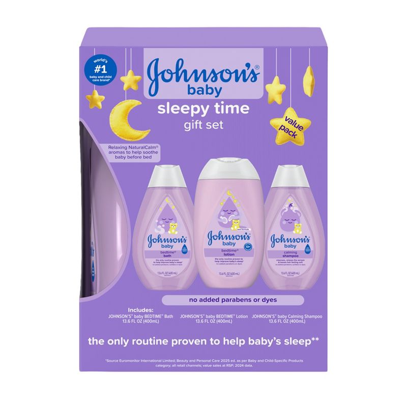 Johnson's Sleepy Time Bedtime Baby Gift Set Includes Baby Bath Shampoo, Wash & Body Lotion - 3ct: Hypoallergenic, Paraben-Free, Soothing