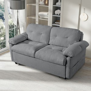 Queen Size Convertible Sleeper Sofa Bed with Casters, Compact Pull-Out Chenille Loveseat for Small Apartments or Offices-The Pop Home - 1 of 4