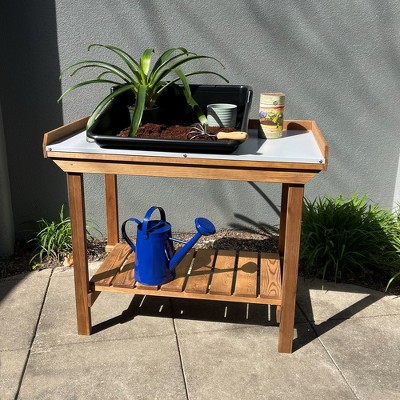 Eco-Friendly Pine and Spruce Potting Table with Tin Surface