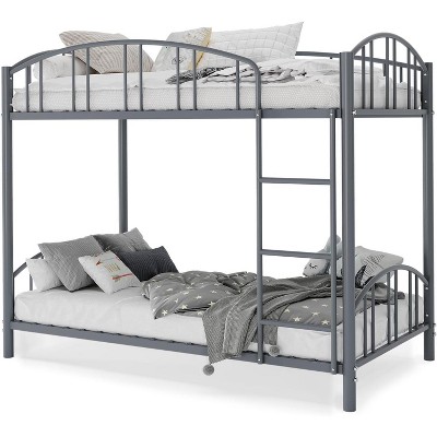 homfan Bunk Bed Twin Over Twin with Ladder and Arched Guardrail, Heavy Duty Bunkbeds Frame with Sturdy Steel Slats Support for Kids Boys Girls, Gray