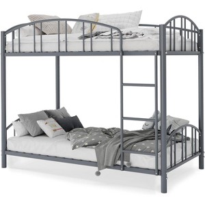 homfan Bunk Bed Twin Over Twin with Ladder and Arched Guardrail, Heavy Duty Bunkbeds Frame with Sturdy Steel Slats Support for Kids Boys Girls, Gray - 1 of 4