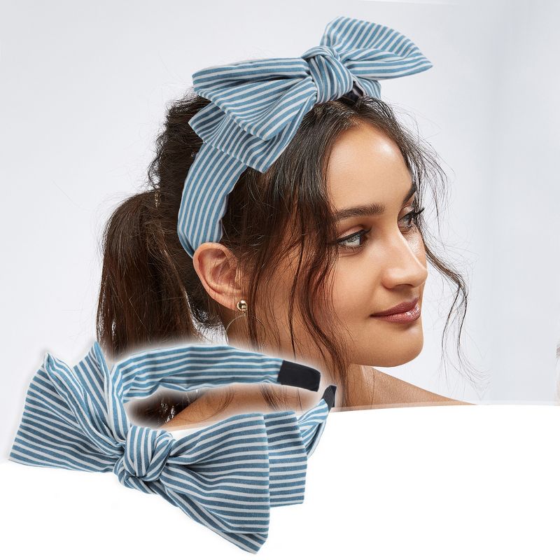 Unique Bargains Women's Double Bow Knot Fashion Stripe Pattern Headband 1.34 Inch Wide 1 Pc, 2 of 7