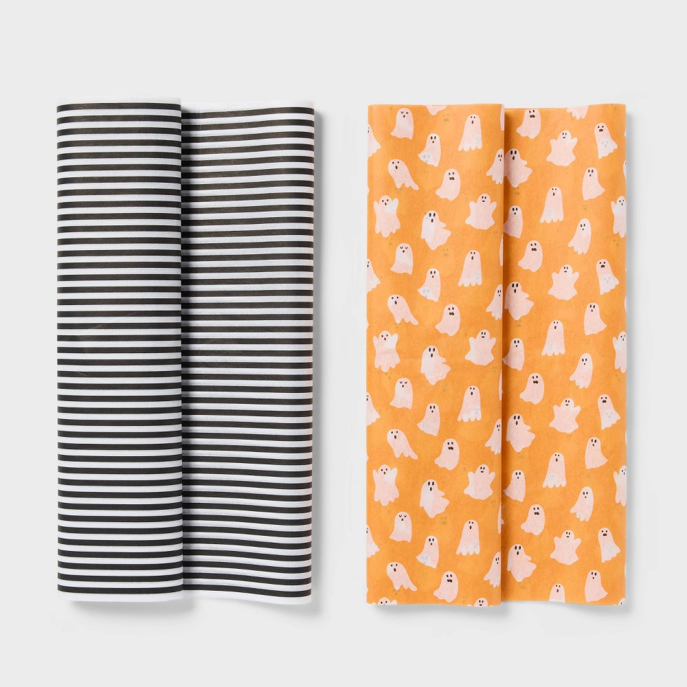 16ct Ghost and Striped Halloween Tissue Paper Orange/White/Black - Spritz™
