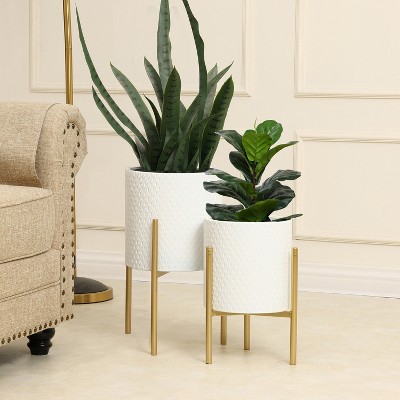 Luxenhome White Metal Cachepot Planters Set With Gold Stands : Target