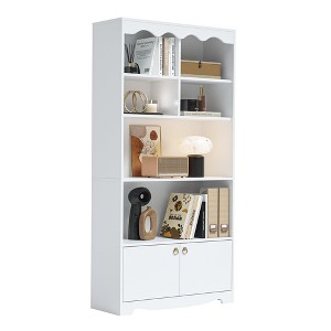 5-Tier Bookcase with Doors, White Semi-Open Bookshelf, Modern Storage Cabinet for Living Room Office Bedroom - 1 of 4