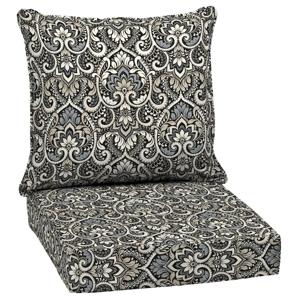 Photos - Pillow Arden 24"x24" Outdoor Deep Seat Set Black Aurora Damask: Water-Resistant,