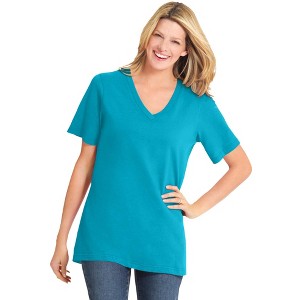 Woman Within Plus Size Perfect Short-Sleeve V-Neck Tee - 1 of 4