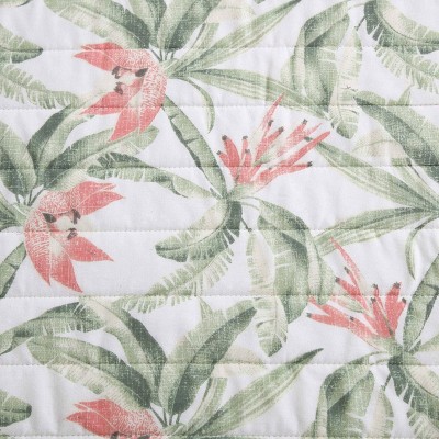 Full White Cotton Reversible Quilt Set with Botanical Print