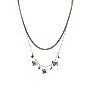 Slickblue Women's Necklace Set, Gold Flat Snake and Link Chains with 3D Butterflies and Stars, Trendy, 14.5"&17" - 1 of 4