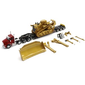 Kenworth T880 Day Cab Red and Trail King TK120 Lowboy Trailer w/CAT Caterpillar D11R Dozer 1/50 Diecast Model by Diecast Masters - 1 of 4