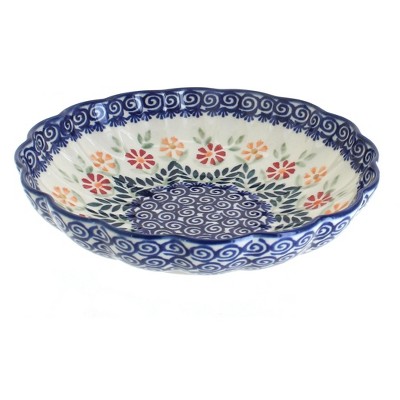 Blue Rose Polish Pottery Garden Bouquet Medium Scallop Bowl